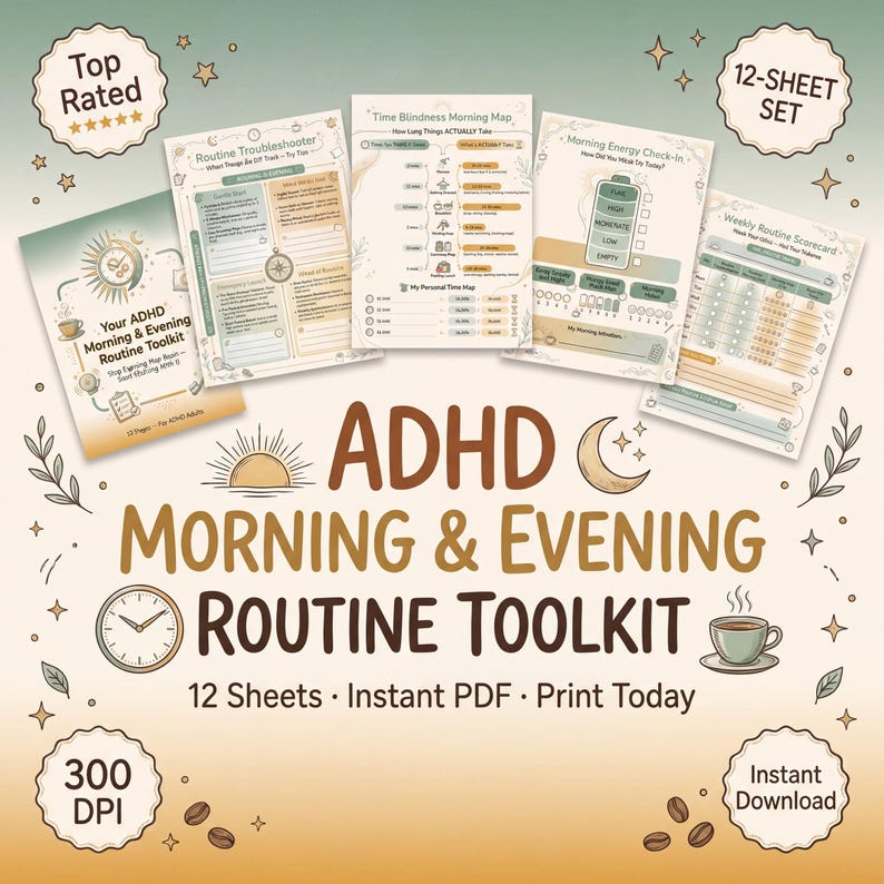 ADHD Morning Evening Routine Toolkit | 12-page Daily Planner | Bedtime ...