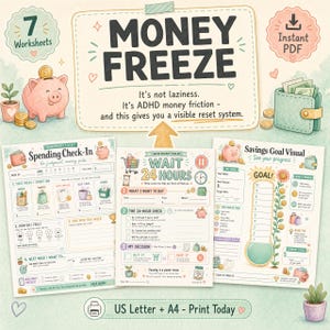 ADHD Budget Toolkit | 7-Page Money Planner | Impulse Buy Pause, Bill Tracker, Savings Goal Visual | Digital Download