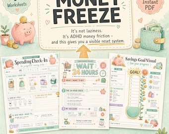 ADHD Budget Toolkit | 7-Page Money Planner | Impulse Buy Pause, Bill Tracker, Savings Goal Visual | Digital Download