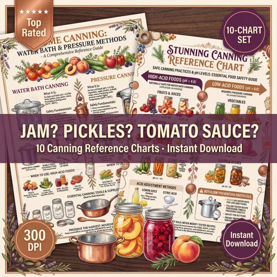 10 Canning Reference Charts | Food Preservation Guide (Digital Download)