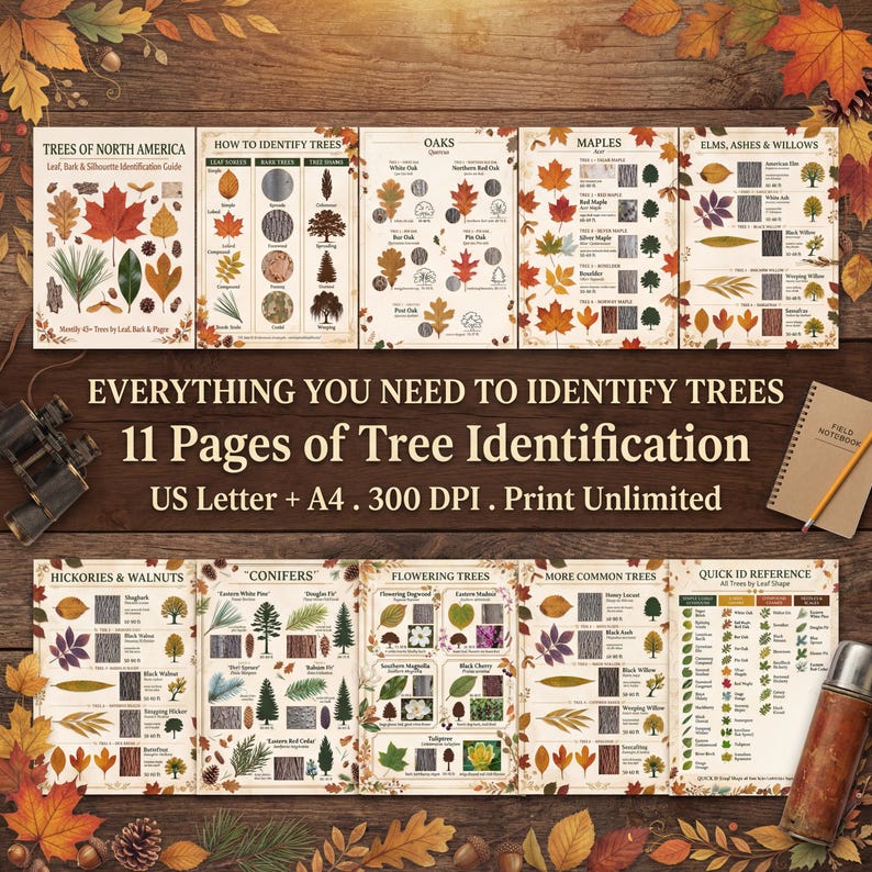 Clemson Tree Identification Guide Tree Identification Guide | Leaf, Bark & Silhouette | Cabin Decor ...