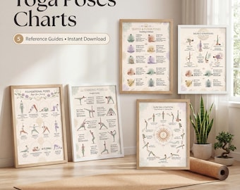 Yoga Poses Chart Prints | Asana Guide, Studio Decor (Digital Download)
