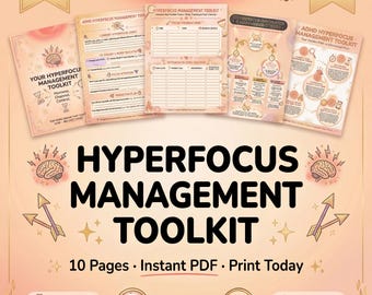 Kit de herramientas para el manejo de la hiperconcentración en el TDAH / Cuaderno de trabajo de 10 páginas para la concentración / Control del flujo / Imprimible / Descarga digital