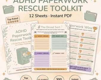 Kit de herramientas para gestionar el papeleo en casos de TDAH / Reinicio de la pila de correo, seguimiento de facturas (descarga digital)