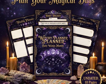 Planificador de grimorios de brujas / Diario de fases lunares celestiales (Descarga digital)