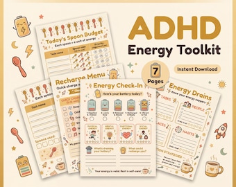ADHS Energie-Planer | 7-Seiten-Batterie-Tracker | Löffel Haushalt, Stoßzeiten, Burnout-Prävention | Digitaler Download