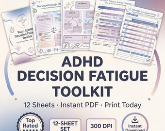 Kit de herramientas para la fatiga por toma de decisiones en el TDAH / Cuaderno de trabajo de 12 páginas para la toma de decisiones / Sobrecarga de opciones / Imprimible / Digital