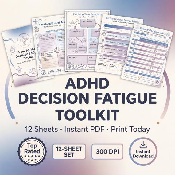 ADHD Decision Fatigue Toolkit | 12-Page Decision Making Workbook | Choice Overload | Printable | Digital