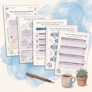Preview of all 13 pages in ADHD Decision Fatigue Toolkit - 12-Page Choice Overload Workbook & Decision Making Planner (adhd decision making) showing your adhd decision fatigue toolkit, my decision paralysis triggers, the 2-minute decision rule, m...
