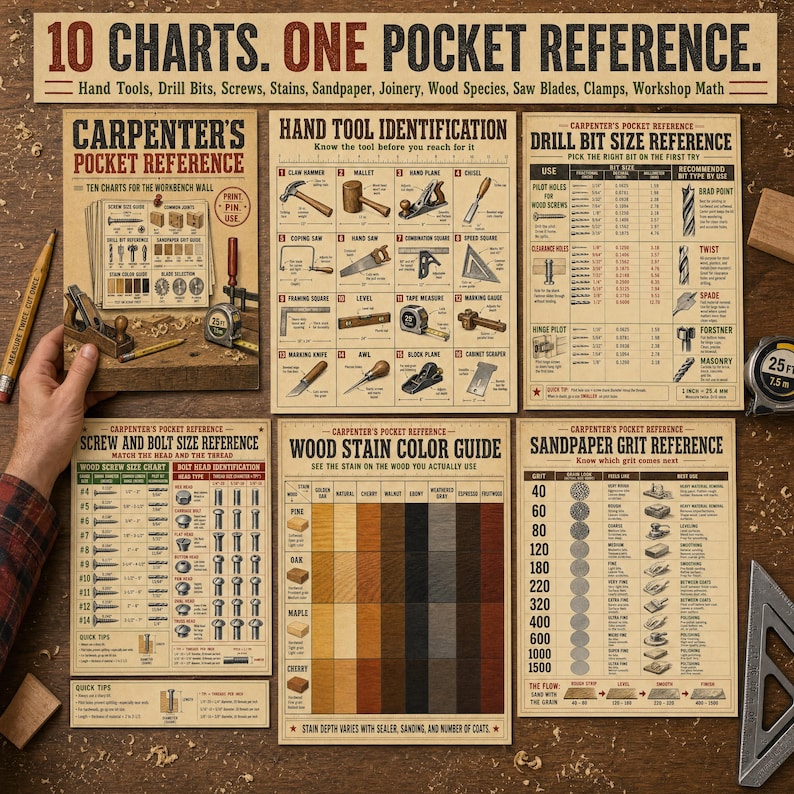 Carpenter's Pocket Reference | 10 Workshop Charts (PDF Download) - Etsy