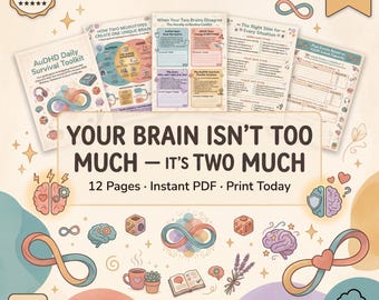Kit de herramientas de supervivencia diaria para el autismo con TDAH / Guía de 12 páginas para el autismo con TDAH / Imprimible neurodivergente / Enmascaramiento del agotamiento / Descarga digital