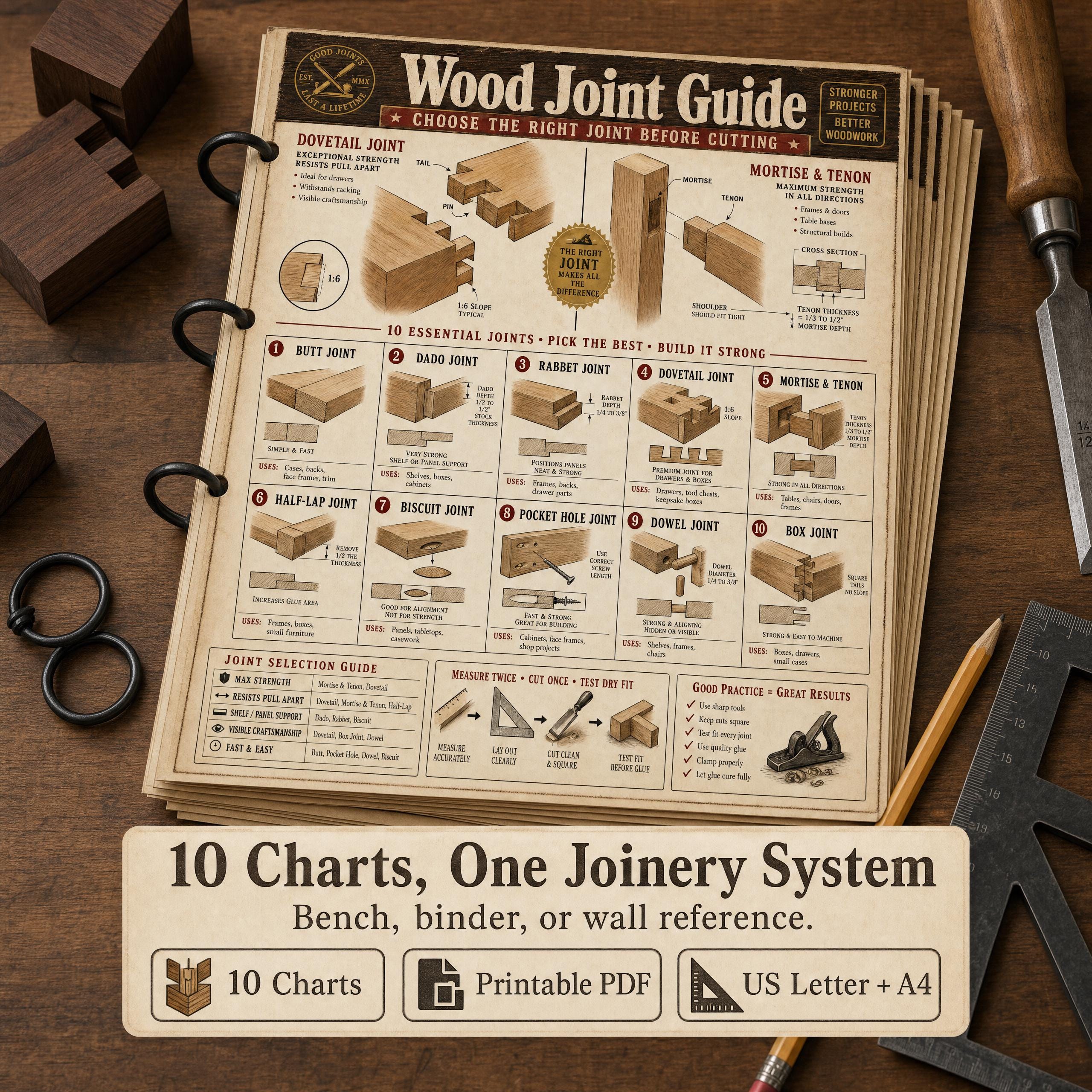 Wood Joint Guide | 10 Carpentry Charts, Joinery Types (digital Download ...