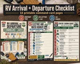 RV Arrival and Departure Checklist | Printable Camper Setup Command Cards
