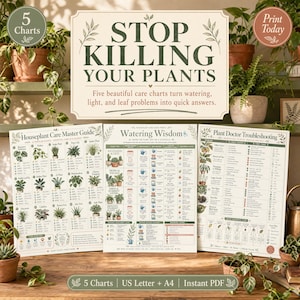 Guía de cuidado de plantas de interior impresa / Tablas de plantas parentales para principiantes (descarga digital)
