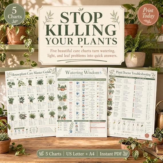 Houseplant Care Guide Prints | Beginner Plant Parent Charts (Digital Download)