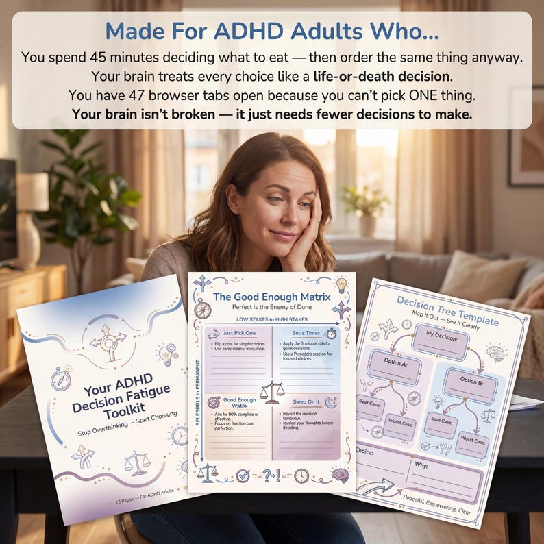 ADHD Decision Fatigue Toolkit - 12-Page Choice Overload Workbook & Decision Making Planner is perfect for adults and teens with ADHD who want better focus and productivity