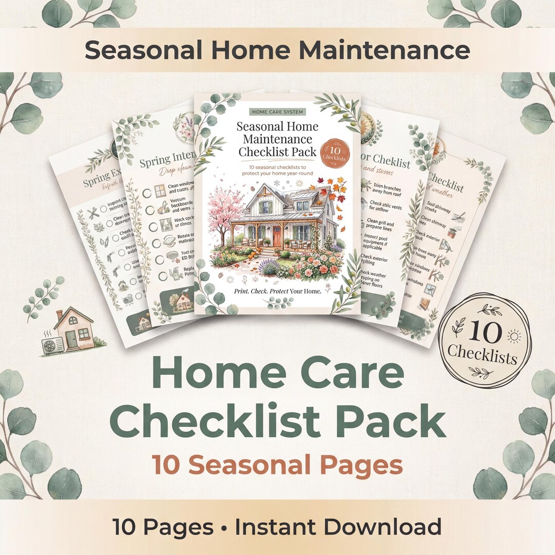 Seasonal Home Maintenance Checklist | 10 Printable Pages (instant ...