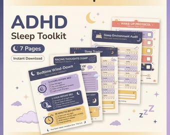 ADHD睡眠ツールキット｜就寝時間ルーティンプランナー、睡眠トラッカー（デジタルダウンロード）