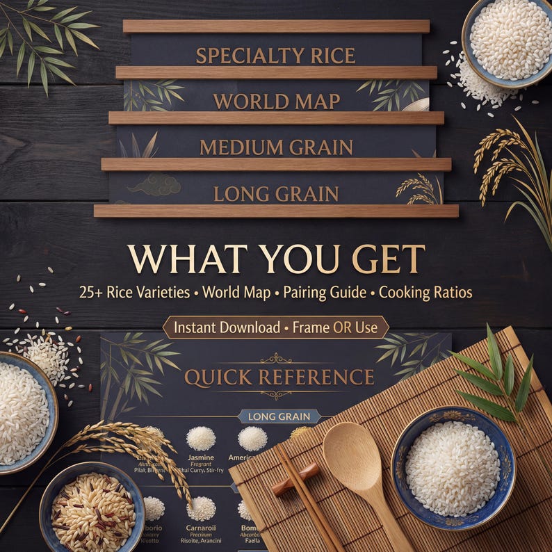Hand Pounded Rice Chart Rice Types Chart | Varieties Guide, Cooking Reference (PDF Download) - Etsy