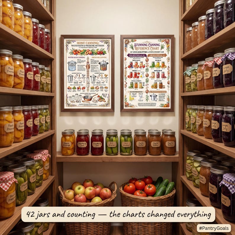 The Complete Home Canning & Preserving Guide - 10 Reference Charts in daily use - 10 pages of canning methods overview, acidity & safety guide, water bath canning, pressure canning, processin..., designed for home cooks and kitchen enthusiasts
