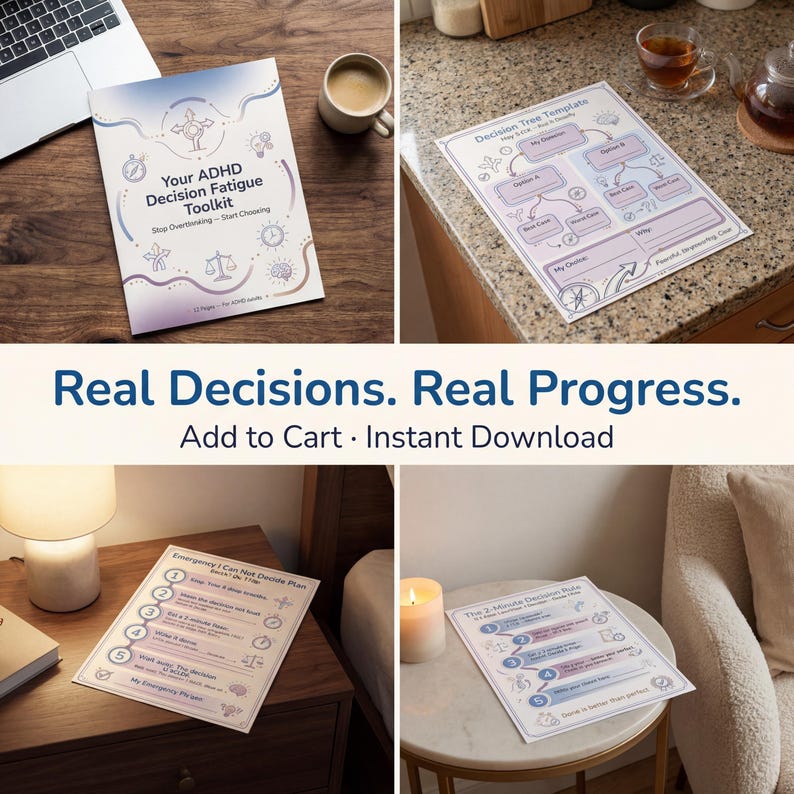 ADHD Decision Fatigue Toolkit - 12-Page Choice Overload Workbook & Decision Making Planner (adhd decision making) in multiple settings - printable planner pages for adults and teens with ADHD