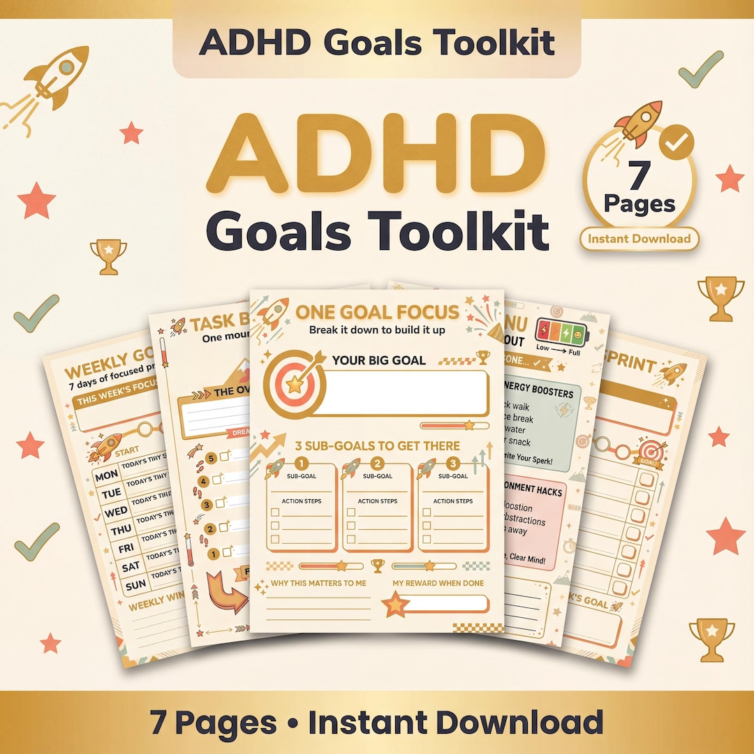 ADHD Goal Planner | 7-page Project Tracker | Task Breakdown, Win ...