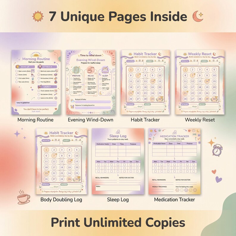 ADHD Planner Toolkit | Daily Routine, Habit Tracker (digital Download ...