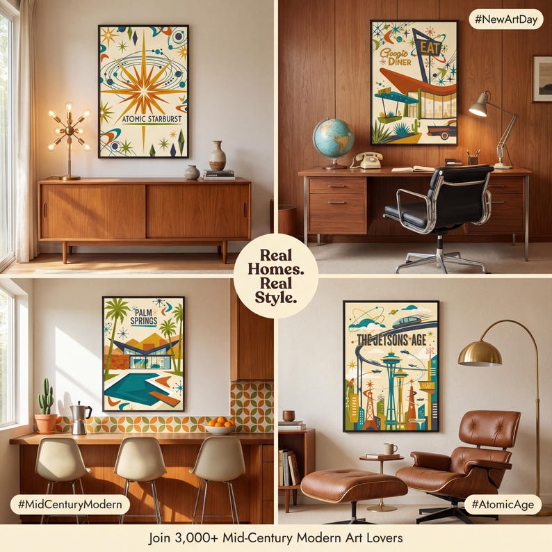 Atomic Age Mid-century Prints | 7 Retro-futurist Gallery Wall Set ...