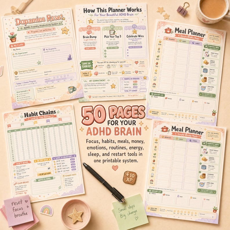 Gamified ADHD Planner Printable | Brain Dump, Habit Tracker (digital ...