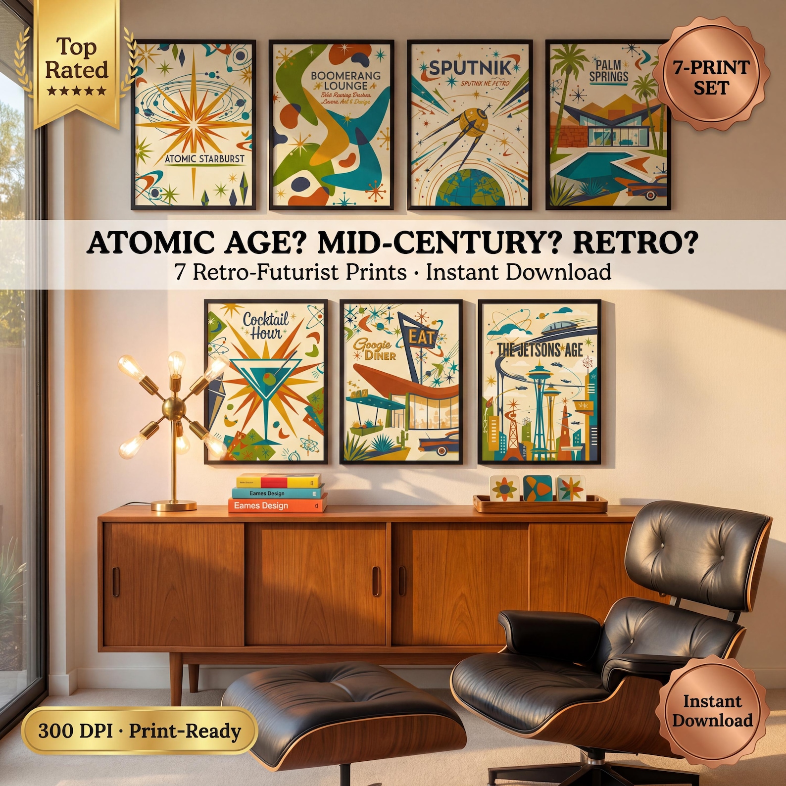 Atomic Age Mid-century Prints | 7 Retro-futurist Gallery Wall Set ...
