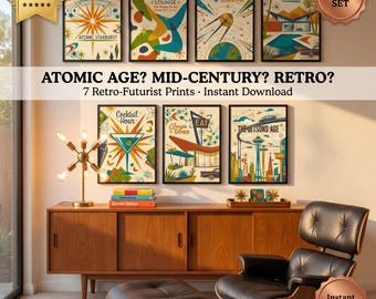 Atomic Age Mid-Century Prints | 7 Retro-Futurist Gallery Wall Set (Digital Download)