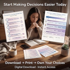 How to use ADHD Decision Fatigue Toolkit - 12-Page Choice Overload Workbook & Decision Making Planner: download instantly after purchase, print at home or at a local print shop, and plan and track your progress