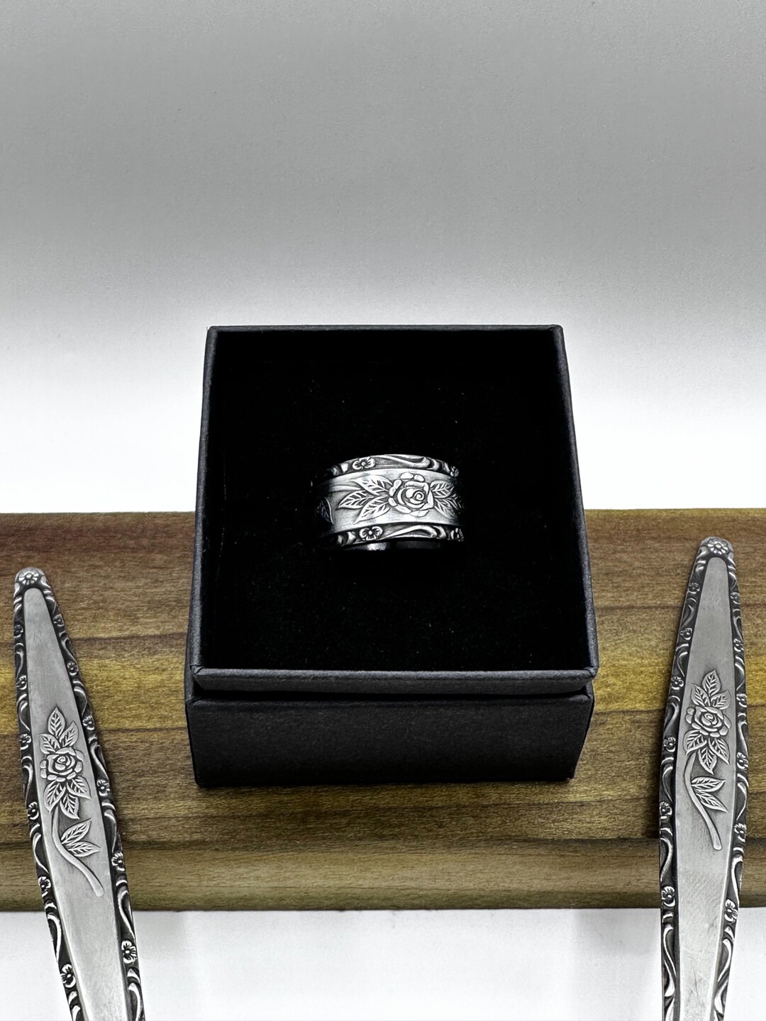 Handmade Rose Detail Spoon Ring Stainless Steel Ring Silverware Jewelry ...