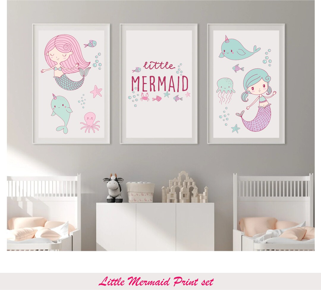 Mermaid Wall Set, Nursery Mermaid SVG, Girl Nursery Decor, Under the ...
