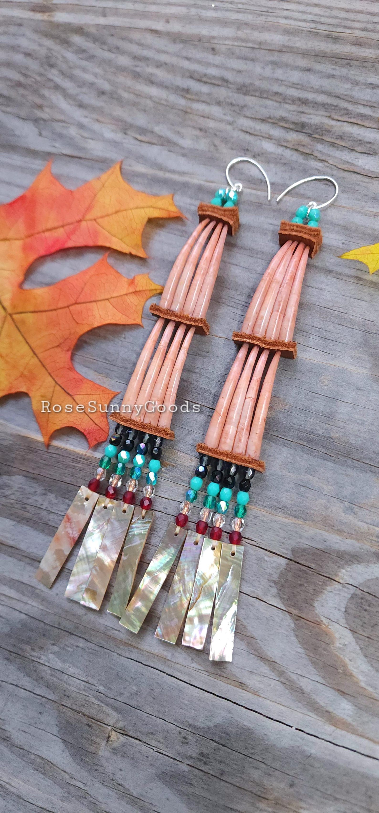Handmade Native American Dentalium Shell Earrings, Abalone, Sterling ...