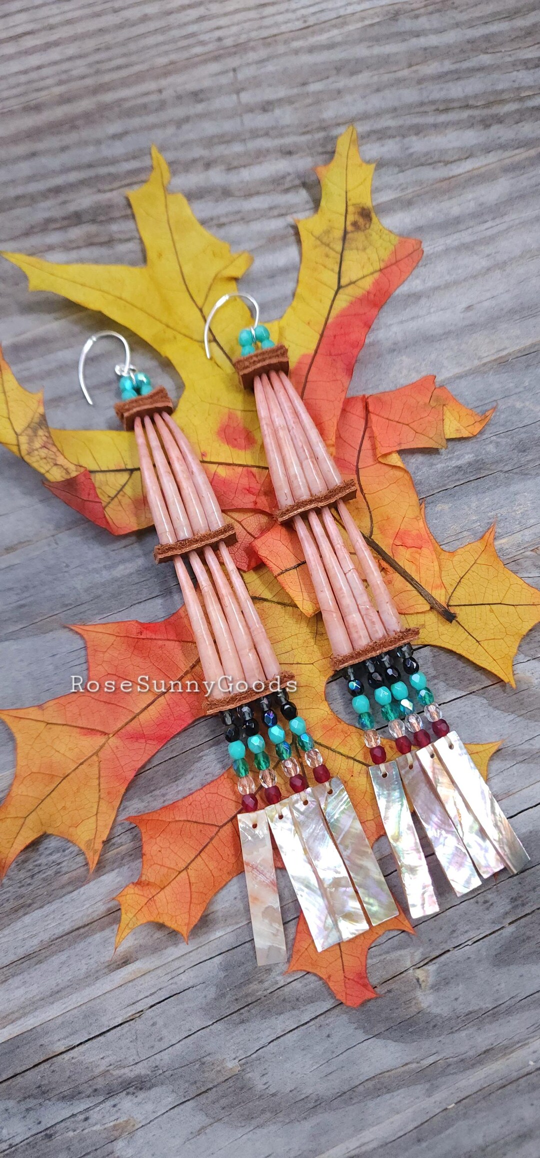 Handmade Native American Dentalium Shell Earrings, Abalone, Sterling ...