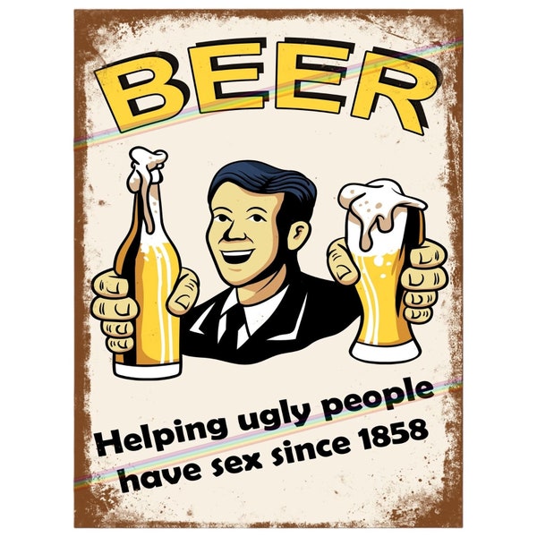 Metal Signs Vintage Retro - BEER UGLY PEOPLE - Pub Bar Man Cave Garage Tin