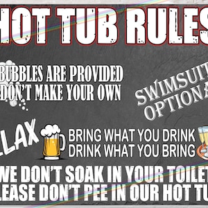 Blechschilder Vintage Retro - HOT-TUB-RULES - Pub Bar Man Cave Garage Tin