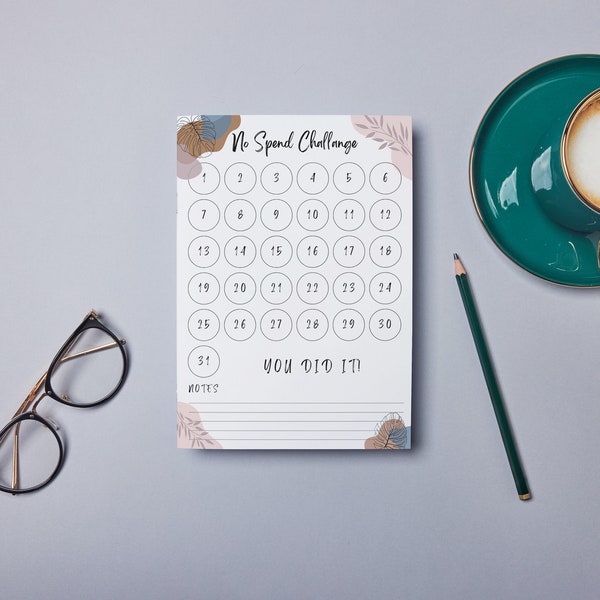 Editable No Spend Challenge - 31 Day Monthly Tracker - Minimalistic Design - Create Your Own No Spend Monthly Planner