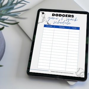 Editable Digital Sports Game & Snack Schedule