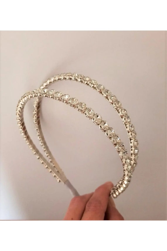 Silver Color Crystal Stone Double Crown Hair Accessory Bridal - Etsy Silver Color Crystal Stone Double Crown Hair Accessory Bridal - Etsy