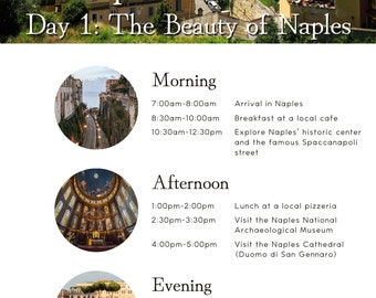 Naples Itinerary 5-Day Canva Template | Naples Italy Travel Planner | Canva Template Travel | Customizable Itinerary Naples
