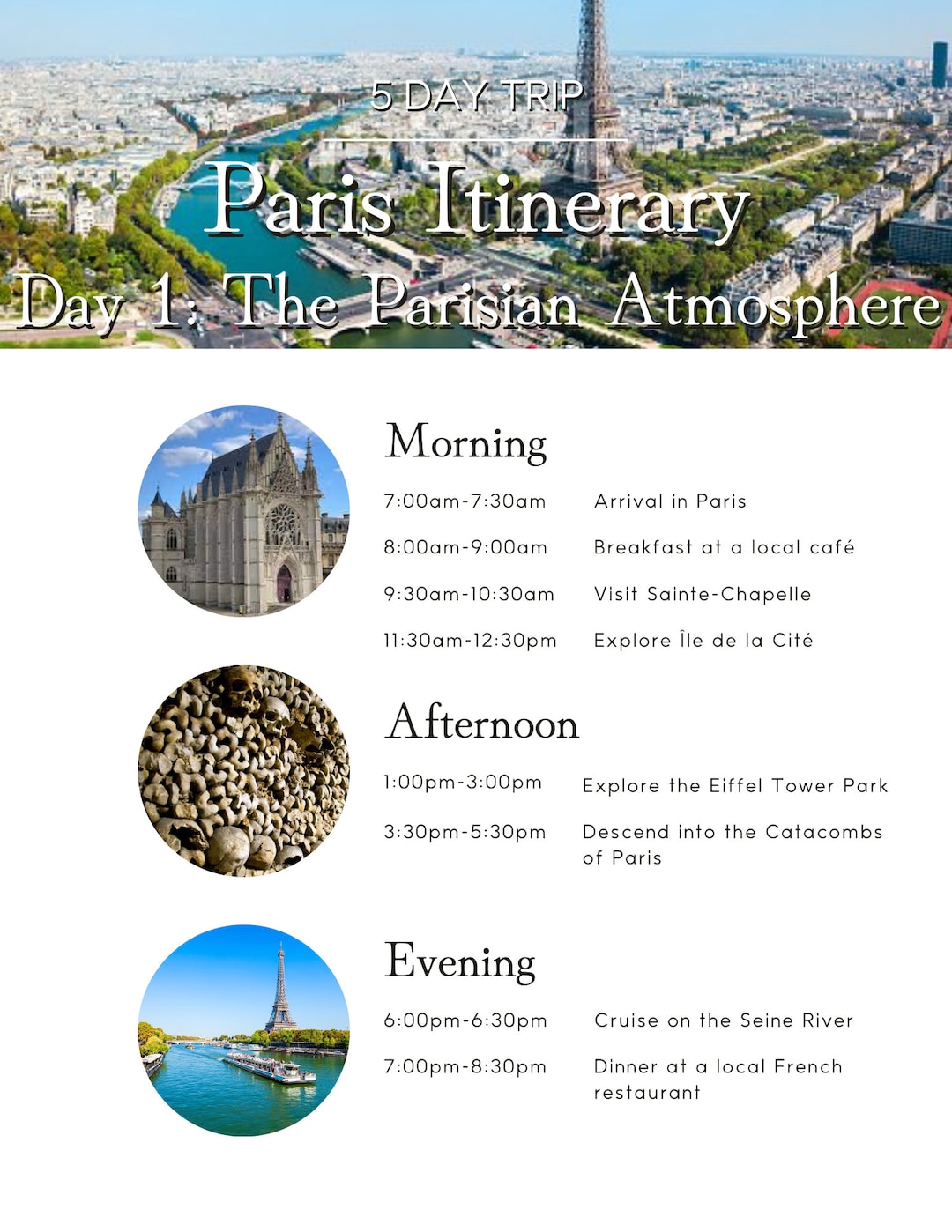 Paris Itinerary 5-day Canva Template | Paris France Travel Planner ...