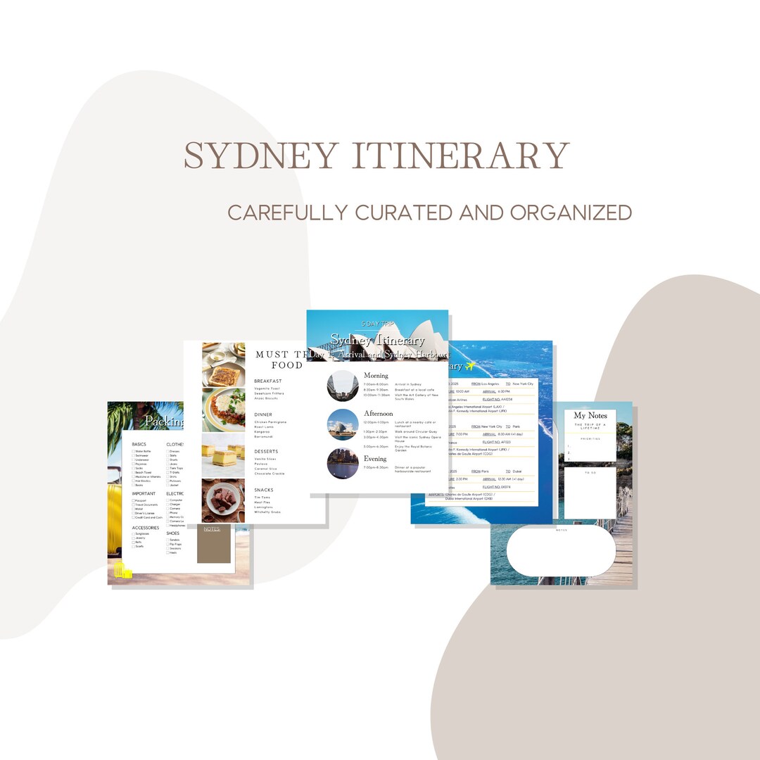 Sydney Itinerary 5day Canva Template Sydney Australia Etsy