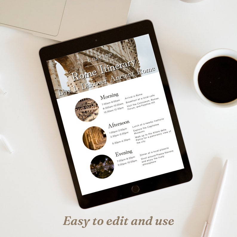 Resplan för Rom, 5 dagar, Canva-mall | Reseplanerare för Rom, Italien | Canva-mall för resor | Anpassningsbar resplan för Rom bild 3