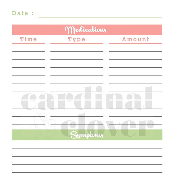 Newborn Daily Planning Log - Medication Tracker - Printable