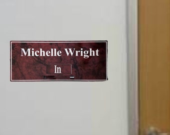Professional Office door Name plate with a sliding in/out.   Can be customized to your needs.  Multiple colors to choose from.