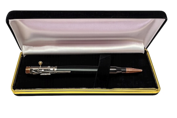 Engraved Bolt Action Rifle Pen Gift Set – Black & Chrome Ballpoint Pen with Luxury Gift Box – Hunter Gift, Military Pen, Groomsmen Gift