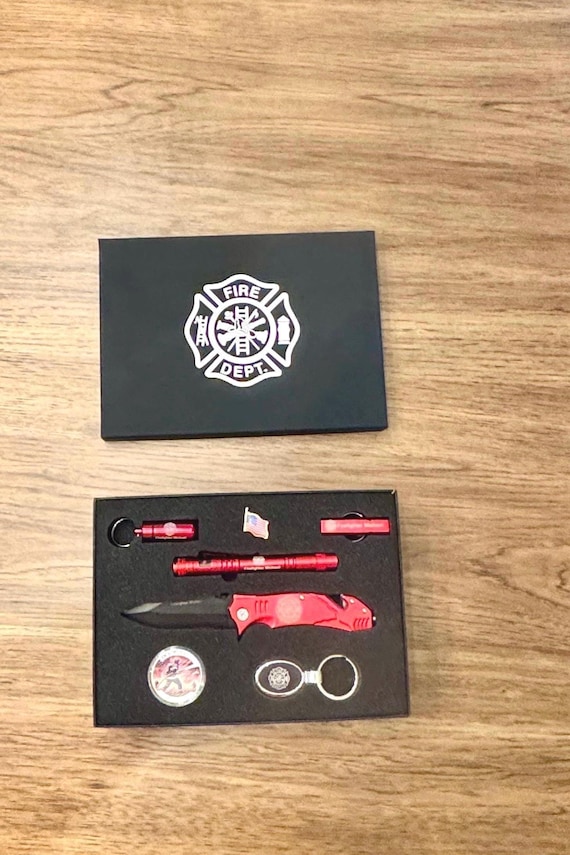 Personalized Firefighter Gift Box, Rescue Knife, Whistle, Pen Light