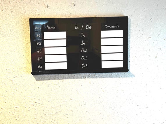 Customizable Office In/Out Sign with Room Numbers and Comment Section